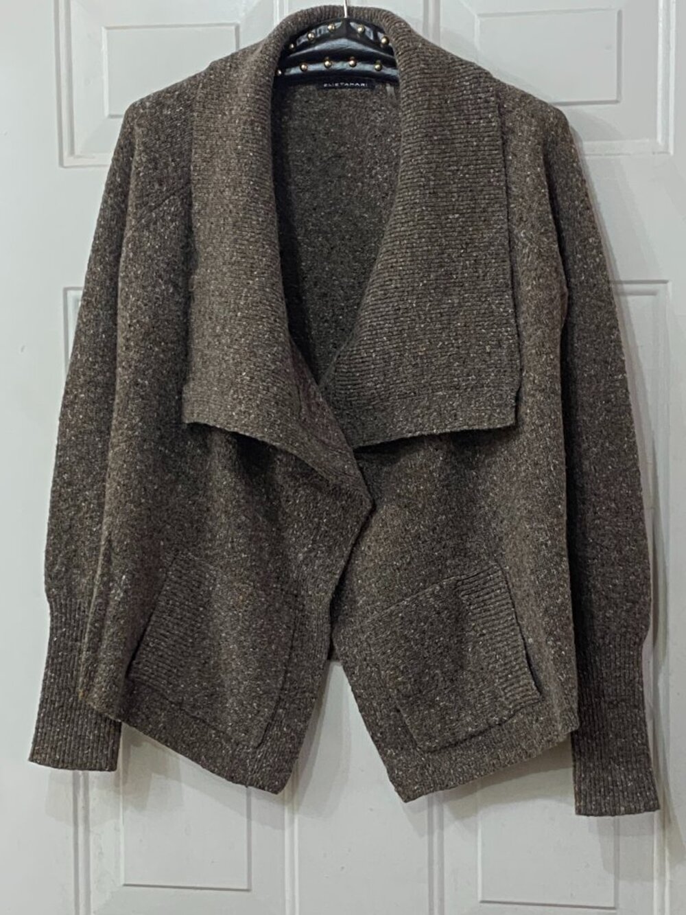 Elie Tahari Sz S Womens Open Cardigan Sweater Taupe Wool/Cashmere Pockets